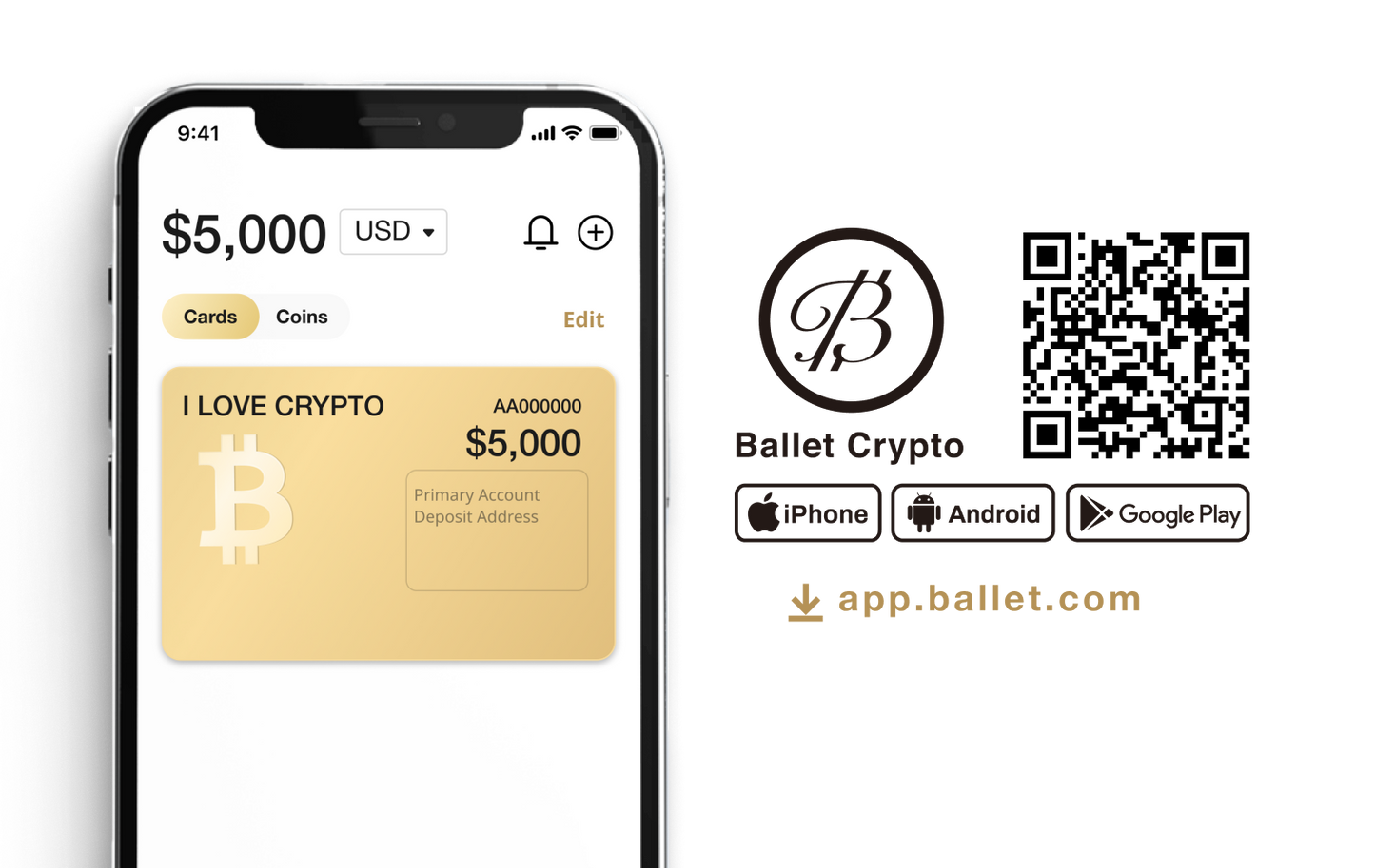 10x Ballet Gold Plated Crypto BTC Wallet (5 Stainless BTC Wallet Gift)